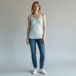 James Perse Standard Mint V-Neck Ruched Tank Top Size S Cotton